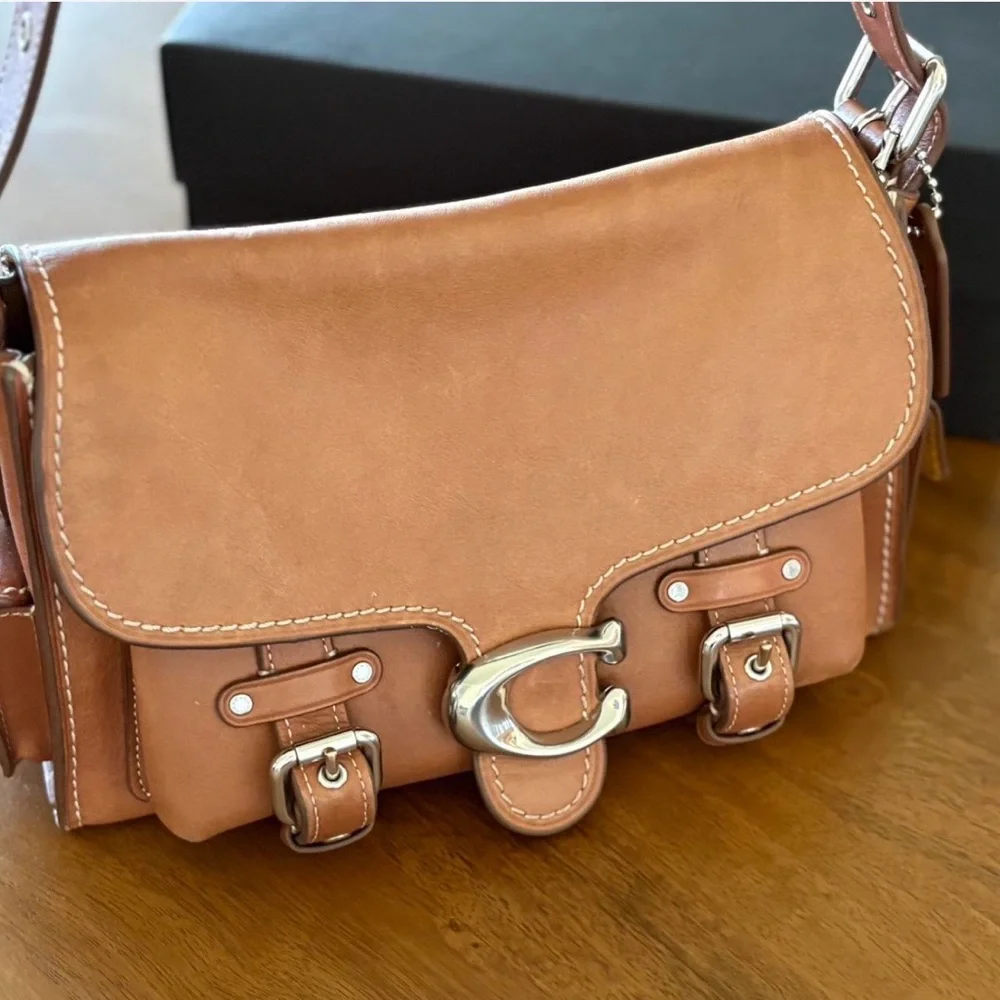 Coach Brown Leather Crossbody with Silver 'C' Buckle - Picture 2 of 8